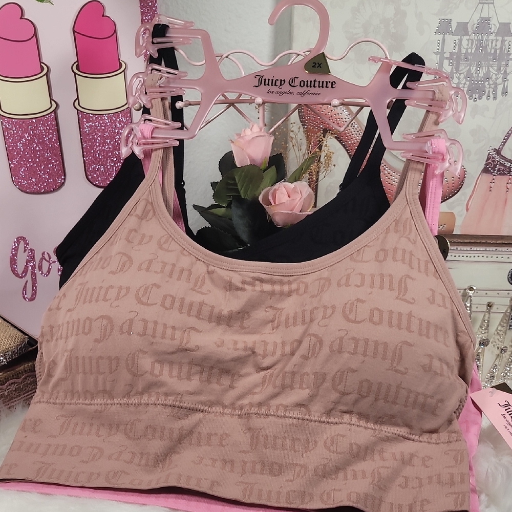 Juicy Couture Women's 3 Pack Bra  - Black Tan And Pink NWT  2106